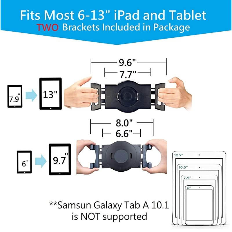 Tablet iPad Hand Grip Holder for iPad Drawing, ebook Reading, Working, Free Angles Portable Hanging on Wall, 2 Brackets Fits 6.6 to 9.6 inch Tablet iPad, Kindle Fire Kobo and More, Black
