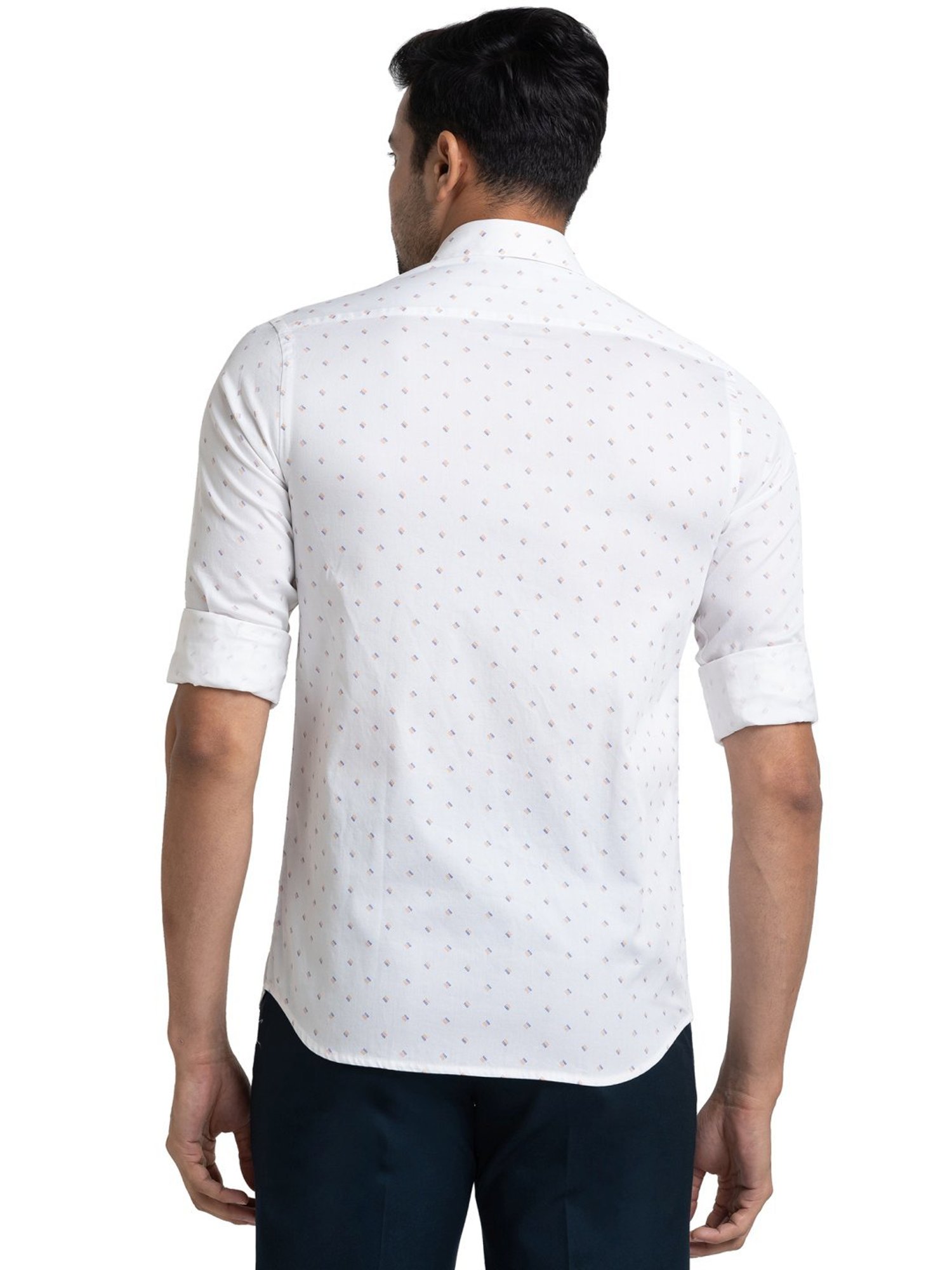 ColorPlus White Cotton Tailored Fit Printed Shirt