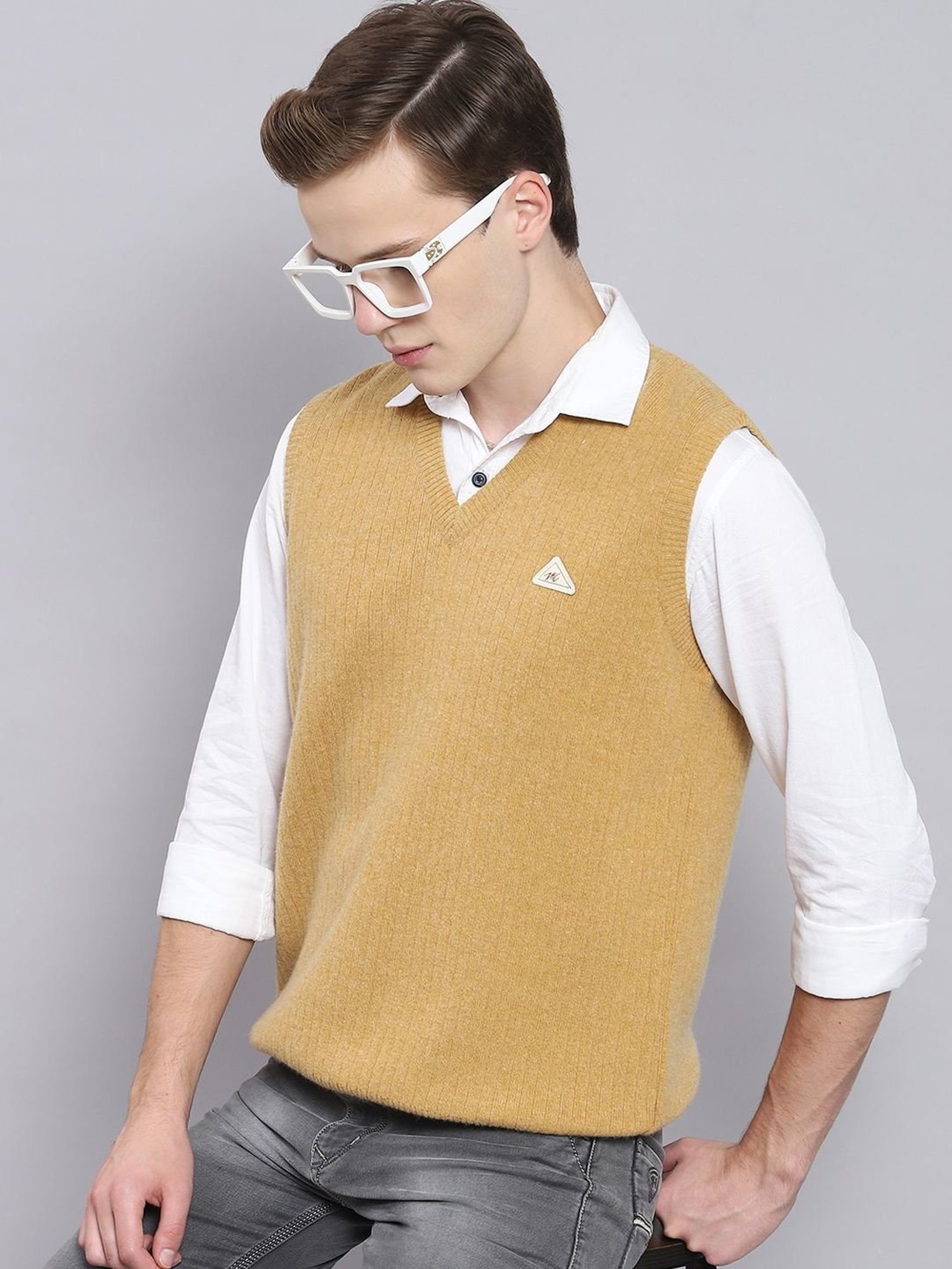 Monte Carlo Camel Regular Fit Lambs Wool Sweater