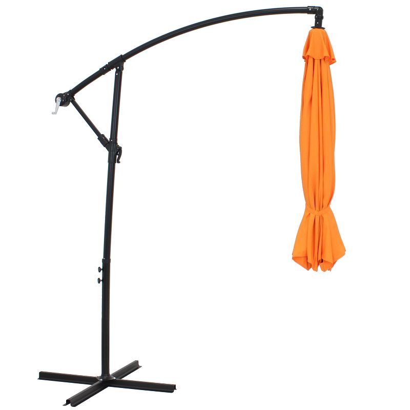 Sunnydaze Outdoor Steel Cantilever Offset Patio Umbrella with Air Vent, Crank, and Base - 9' - Tangerine