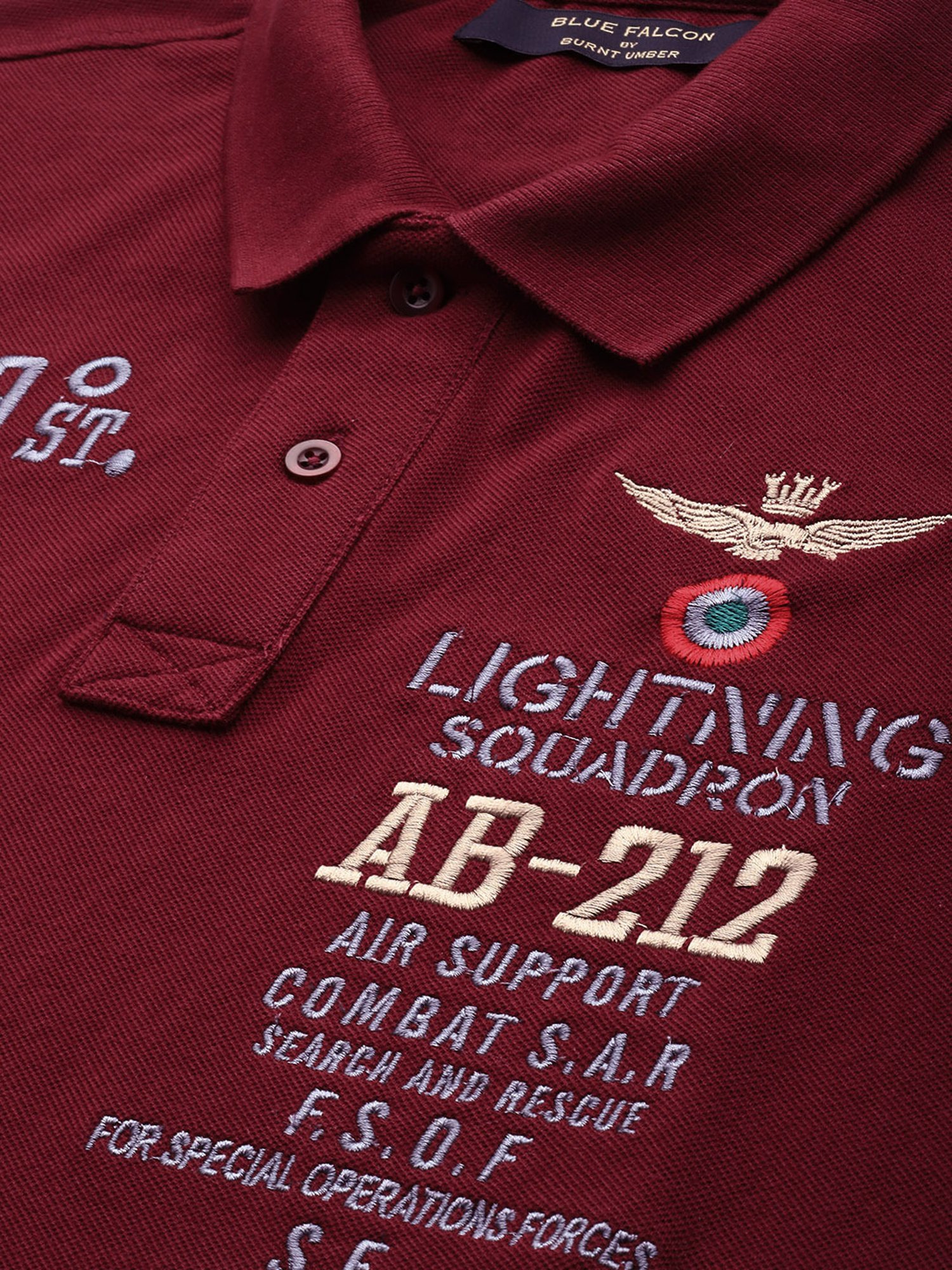 Burnt Umber Maroon Regular Fit Embroidered Polo T-Shirt
