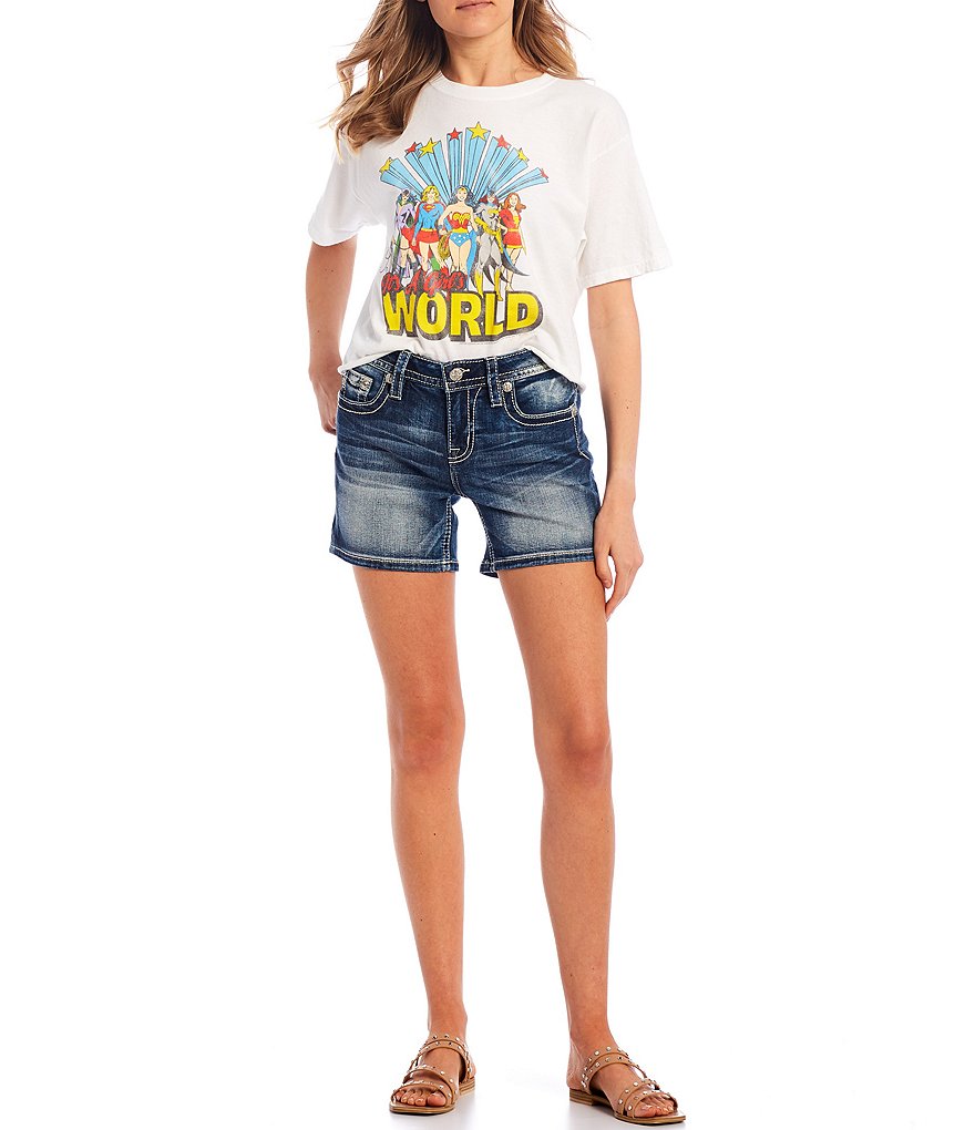 Miss Me Mid-Rise Floral Horseshoe Pocket Shorts