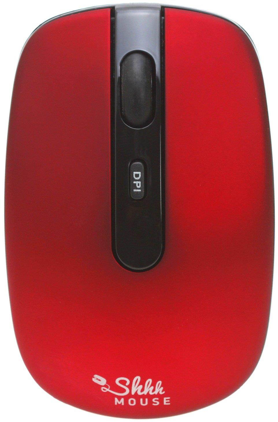 ShhhMouse Wireless Silent Noiseless Clickless Mobile Optical Mouse with USB Receiver & Battery, Portable & Compact, 3 Adjustable DPI Levels For Notebook, PC, Computer, Laptop, MacBook - Red