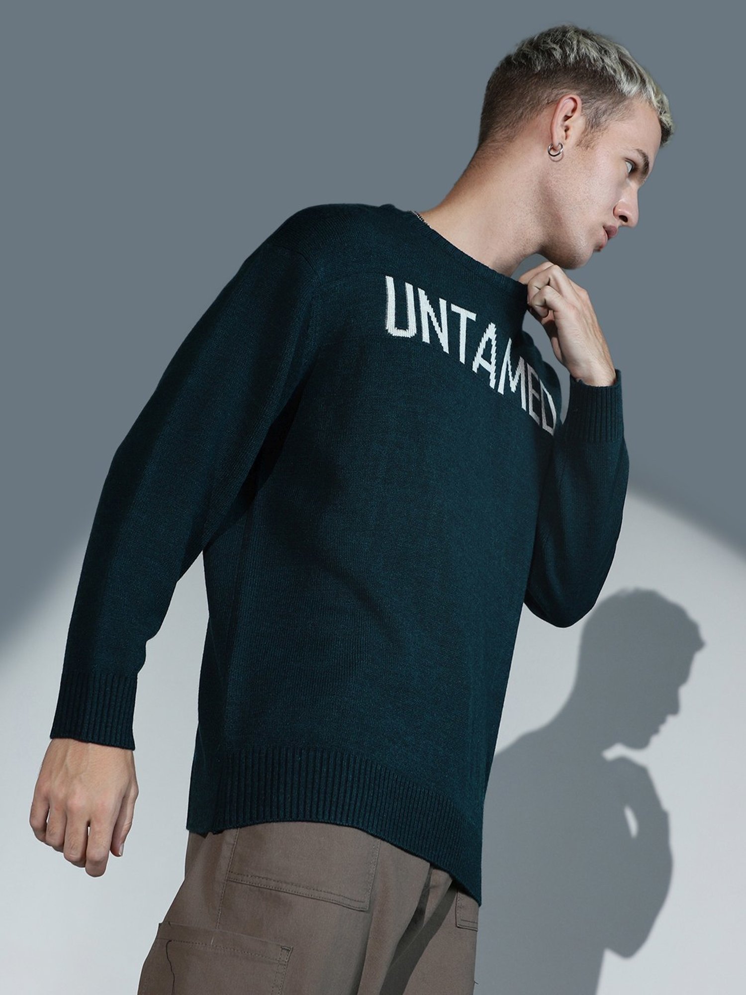 Hubberholme Green Regular Fit Self Pattern Sweater