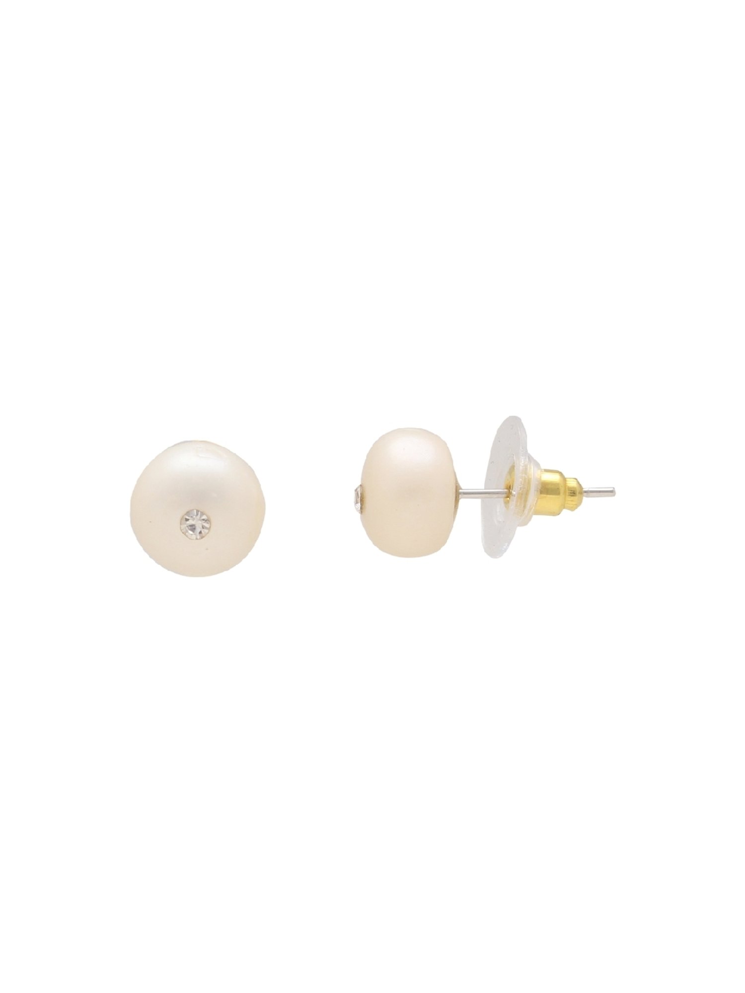 Sri Jagdamba Pearls Desire Pearl White & Golden Stud Earrings for Women & Girls