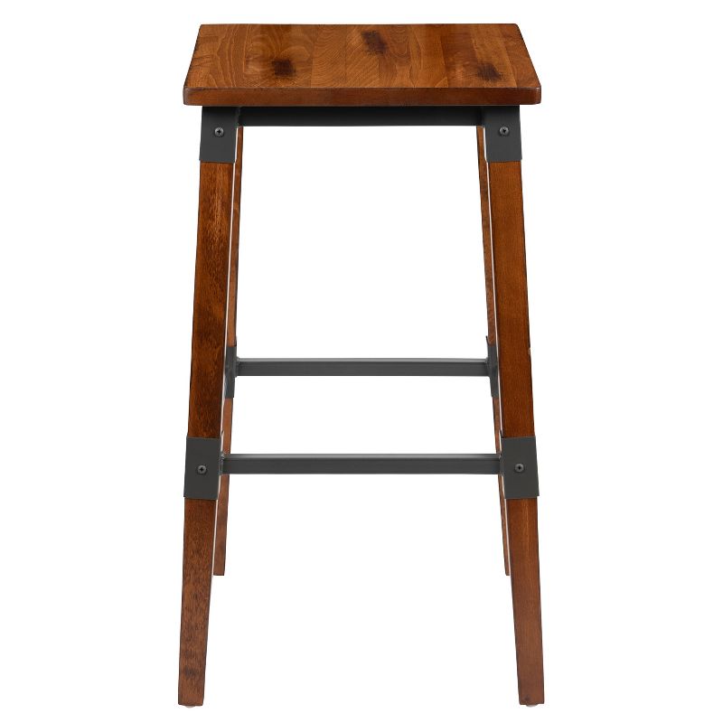 Emma and Oliver 4 Pack Commercial Grade Rustic Walnut Industrial Style Backless Wood Barstool