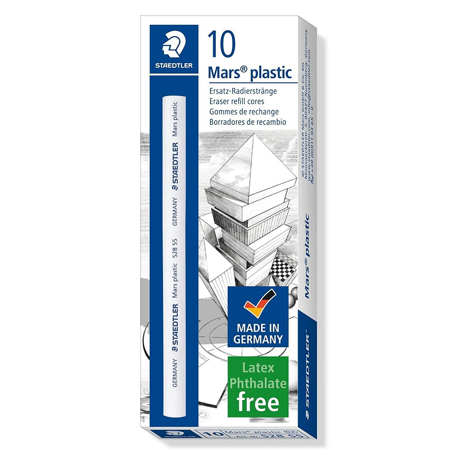 Staedtler Mars Plastic Eraser Core Refill, For Stick Eraser Holders, Premium Quality, 528 55,White