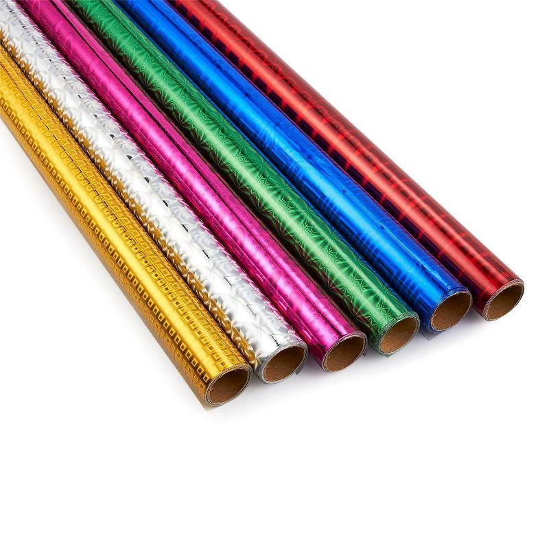 6-Pack 2.5x10 Ft All Occasion Shiny Gift Wrapping Paper for Birthday Christmas