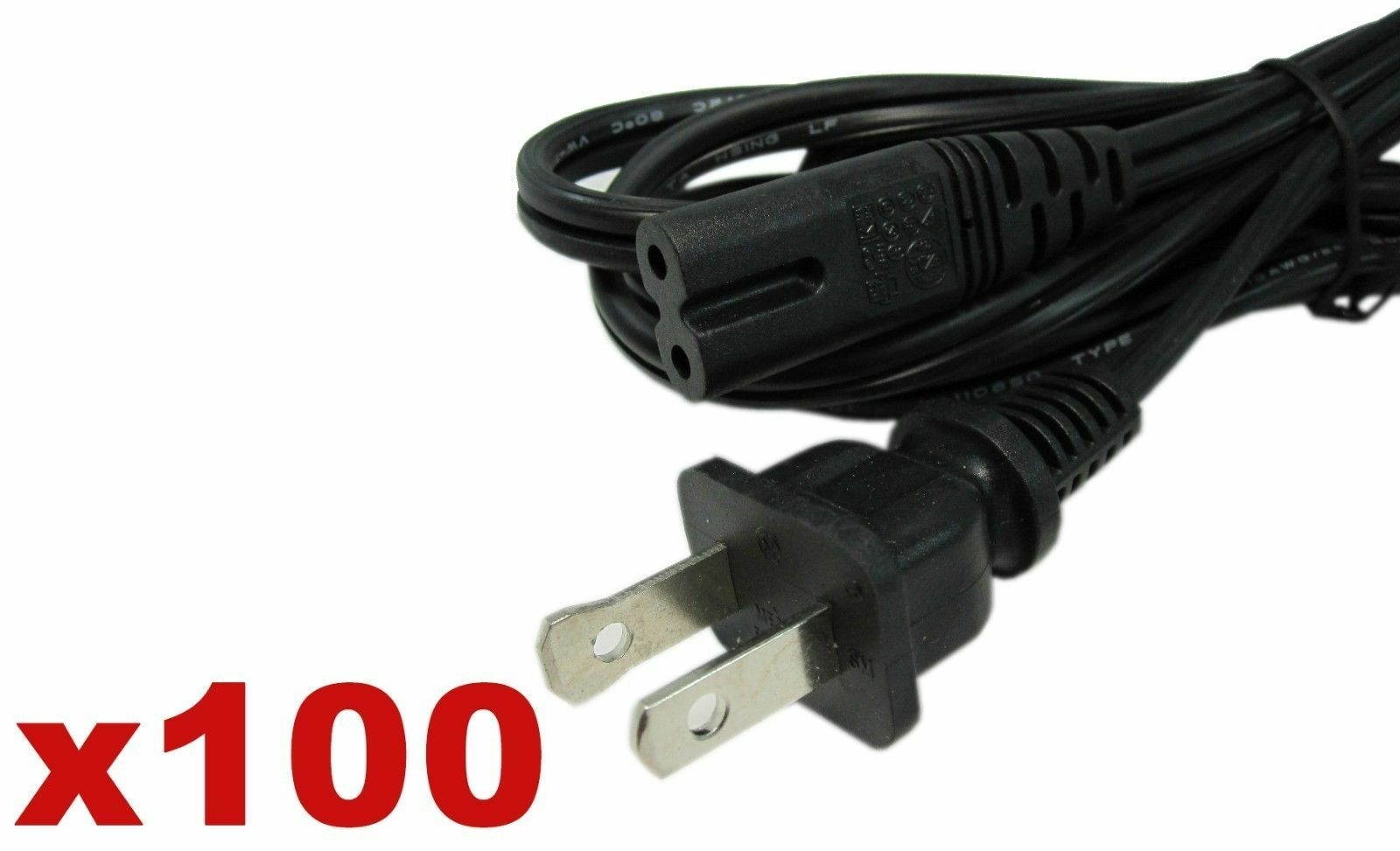 Lot 100 US 2Prong 2Pin AC Power Cord Cable Charge Adapter PC Laptop PS2 PS3 Slim