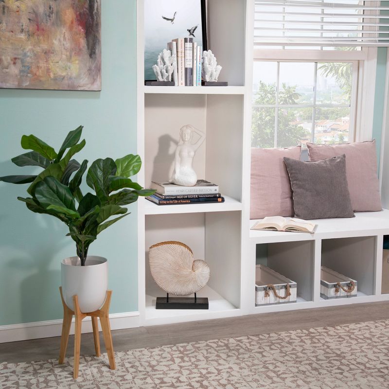 8" Ceramic Planter with Wooden Stand White - Sagebrook Home