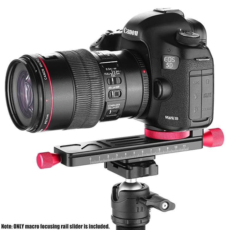 All Metal Wormdrive Macro Focusing Focus Rail Slider/Close-up Shooting Clamp Plate: 115mm Adjustment with 1/4 Inch Screw Head for DSLR Cameras,Tripod Ballhead, Arca/RRS Lever Clamp Compati