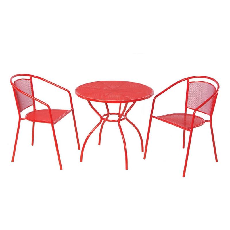 Wrought Iron Martini 3pc Dining Bistro Set with Round Table & 2 Stackable Chairs - Alfresco Home