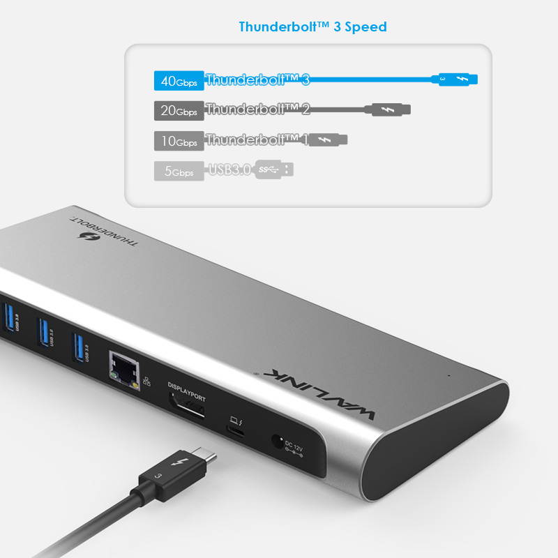 WAVLINK Thunderbolt 3 Dock-180W DC Power Adapter (85W Charging) Dual 4K@60Hz Display,2X Thunderbolt 3 up to 40Gb/s, DP1.2, 4X USB 3.0 Ports, SD Card Slot, LAN for Mac/Windows Thunderbolt 3 Laptops PC