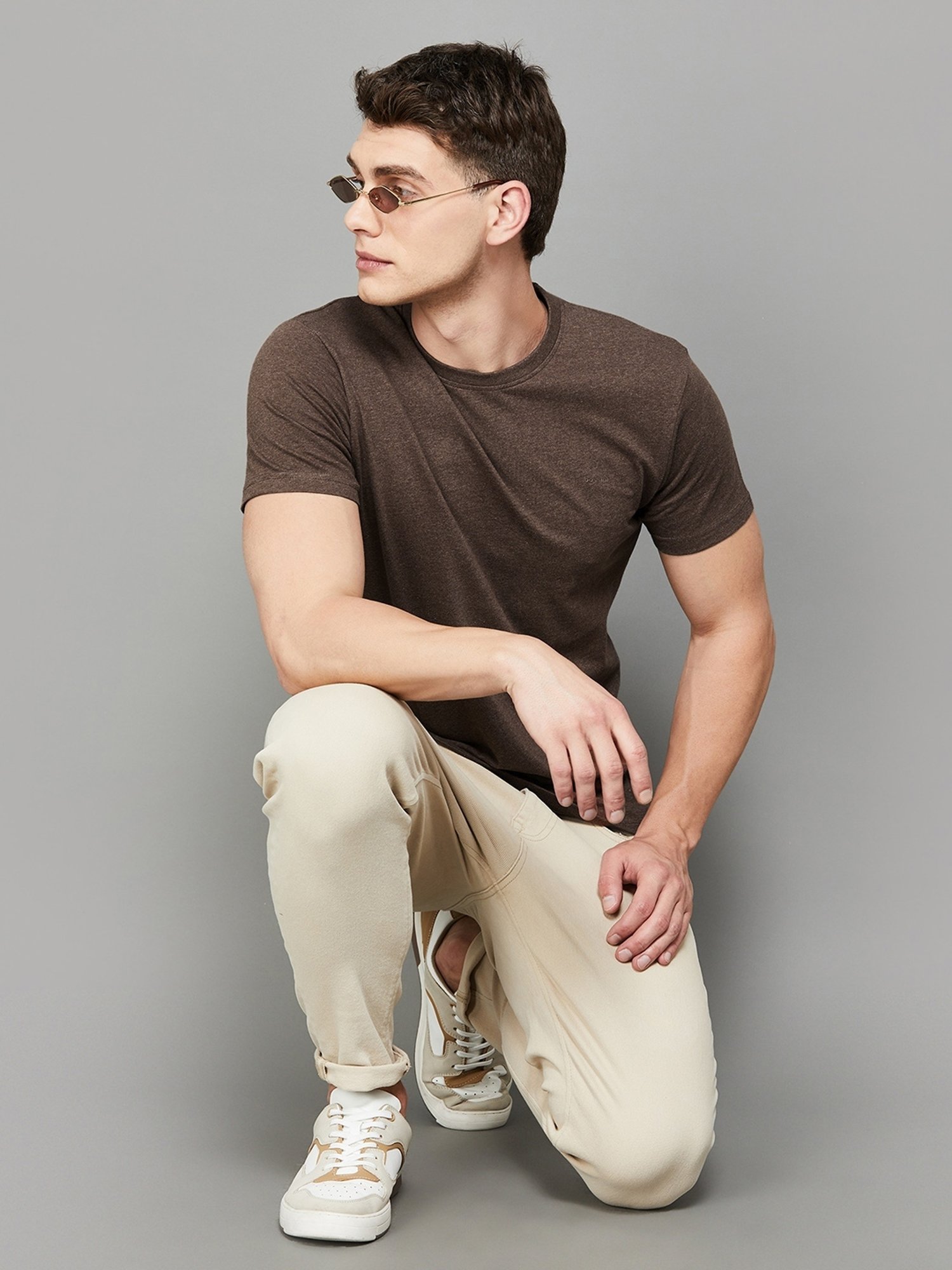 BOSSINI Brown Cotton Regular Fit T-Shirt