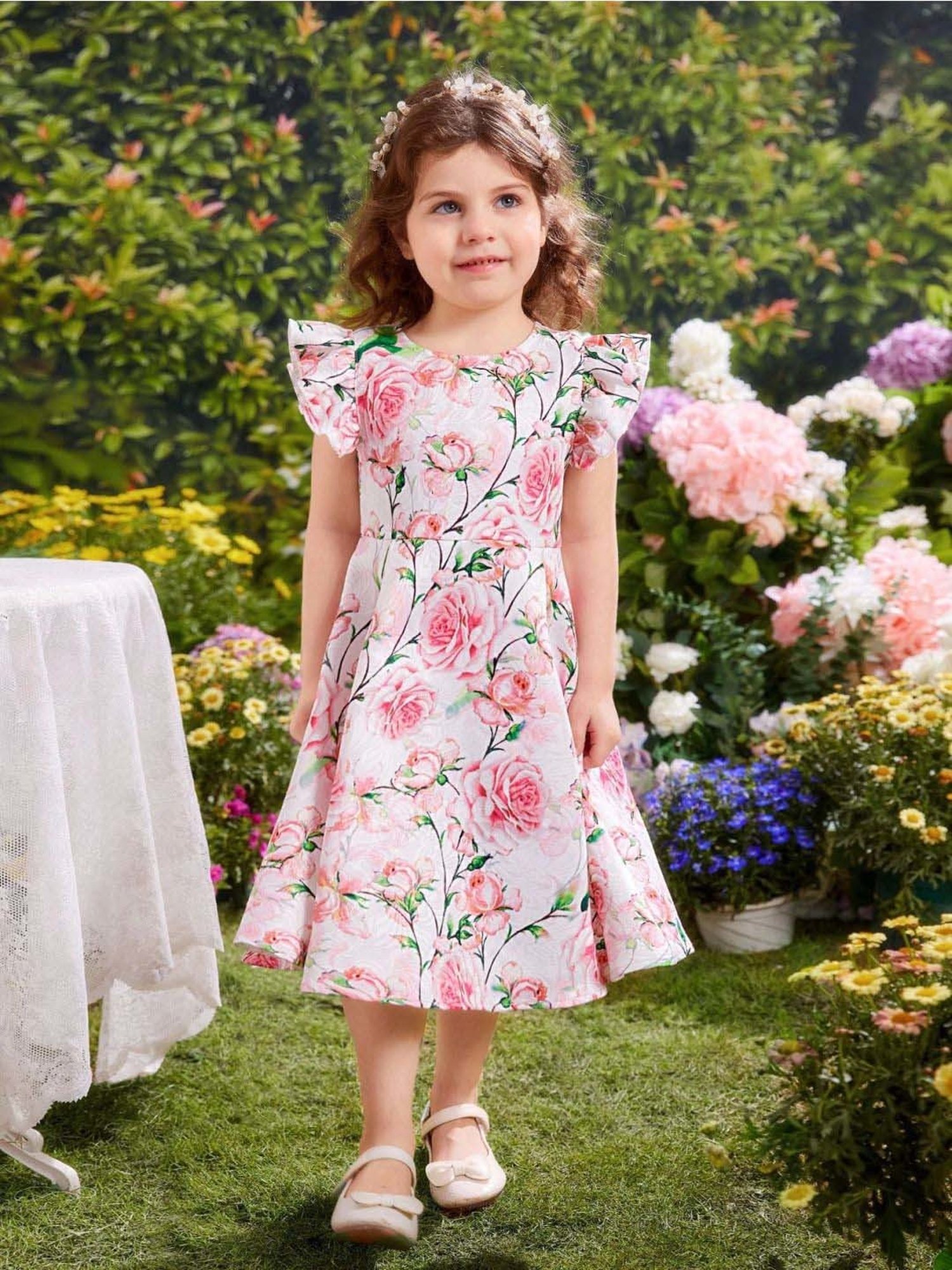 Bolly Lounge Girls Pink & White Floral Dress