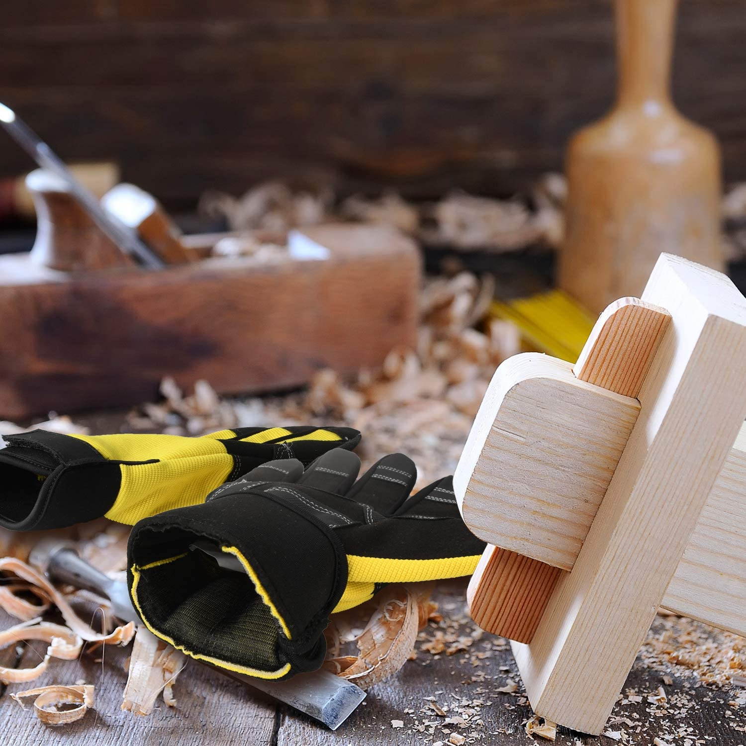 Safety Work Gloves - Breathable & Flexible Gardening Work Gloves for Garden, Yard, Mechanic, Welding (Black,Large)