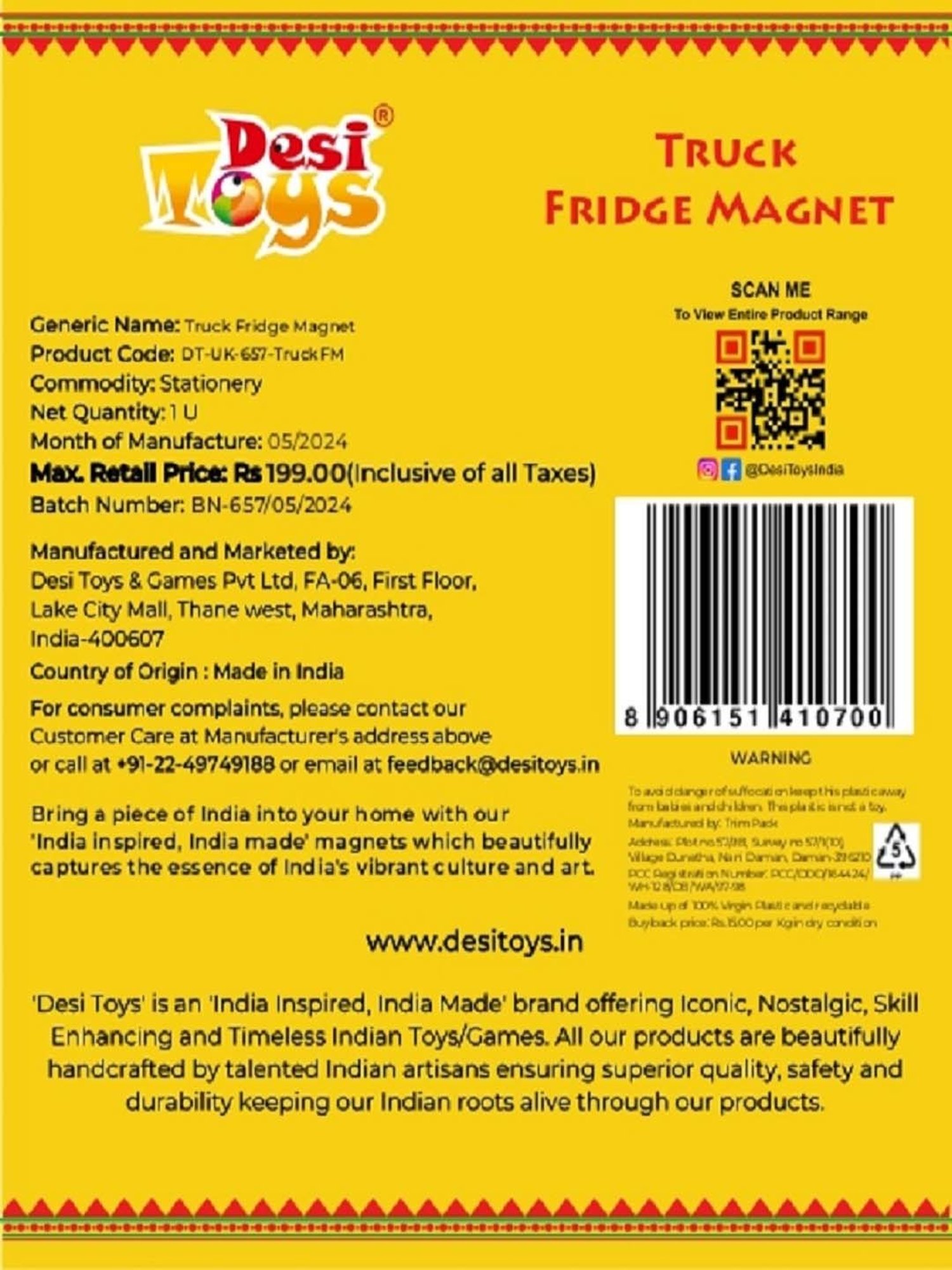 Desi Toys Kids Multicolor Truck Fridge Magnet (3 x 2.3 inches)