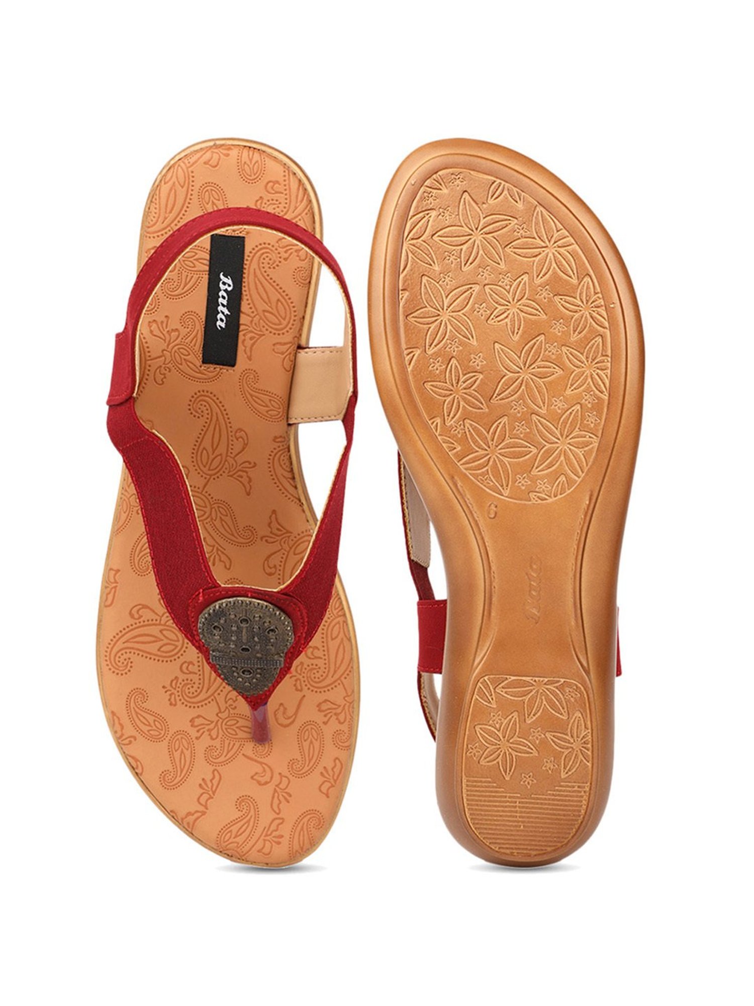 Bata Women's Maroon Sling Back Wedges