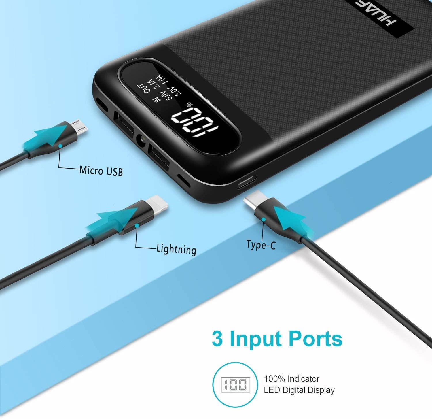 Portable Charger Power Bank 24000mAh Huge Capacity Battery Pack with LCD Screen 3 Inputs 2 Outputs Backup Battery Phone Charger Compatible Smart Devices Tablet Android Phone and Other Cellphones