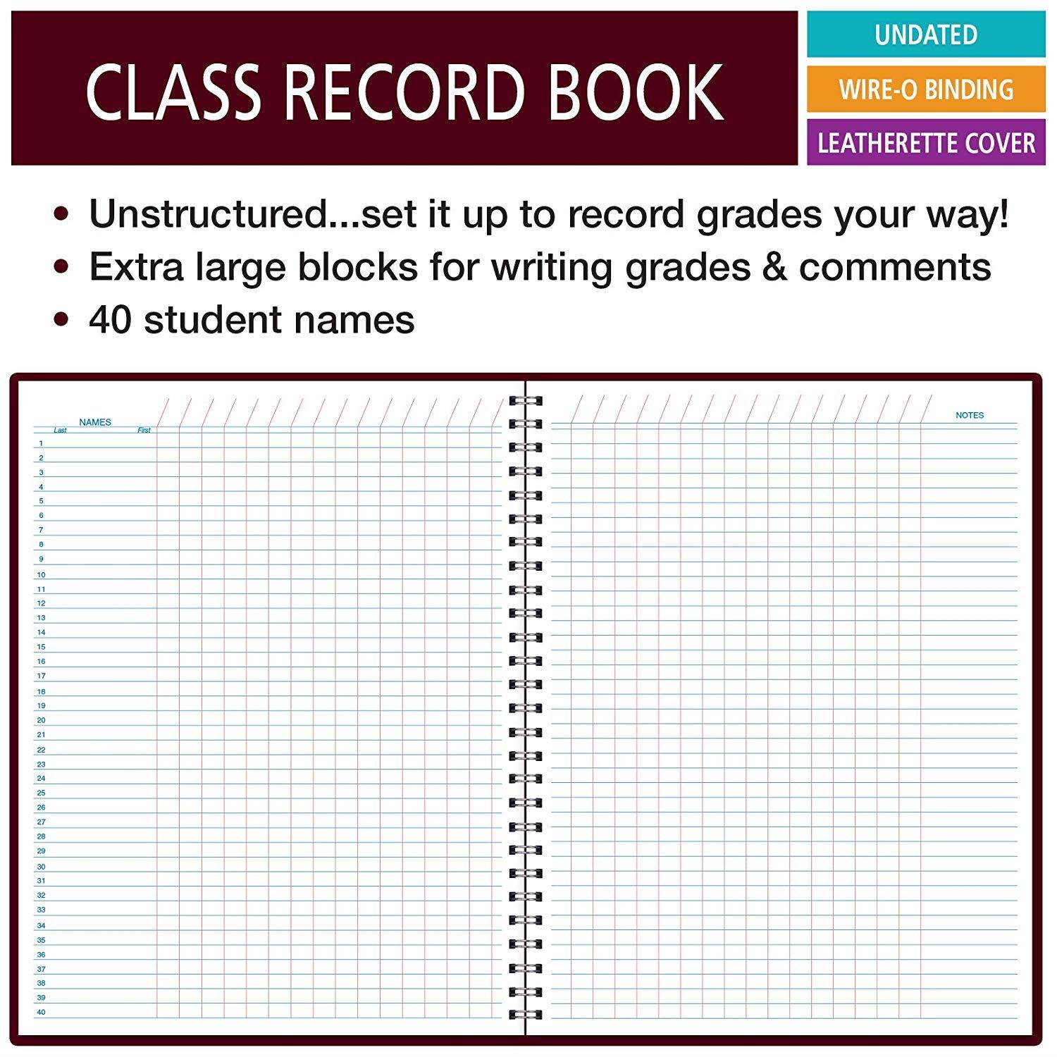 Class Record Book Unstructured.set it up to record grades your way! 40 student names (Excello)
