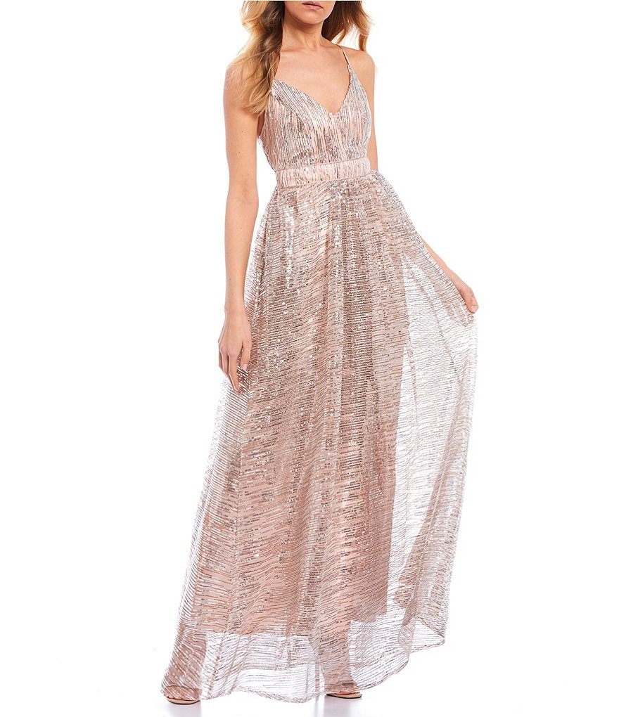 Midnight Doll V-Neck Sequin A-Line Dress