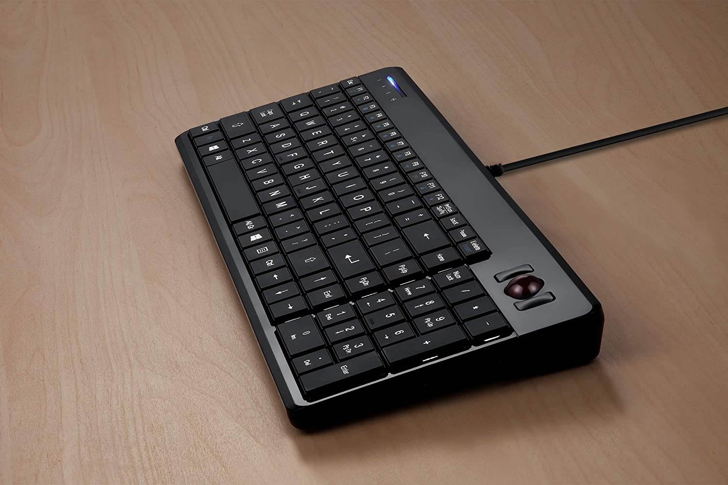 Perixx Periboard-320 Wired Backlit Trackball Keyboard with 2 Hubs, Compact Design with Numeric Keypad, Black, US English Layout (11494)