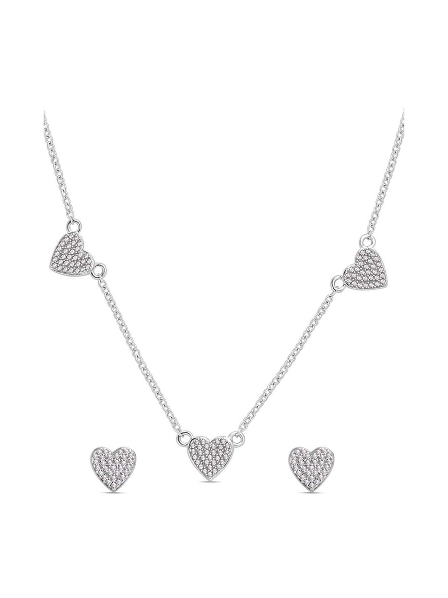 Ornate Jewels 92.5 Sterling Silver AD Heart Shape Necklace & Earring Set for Women