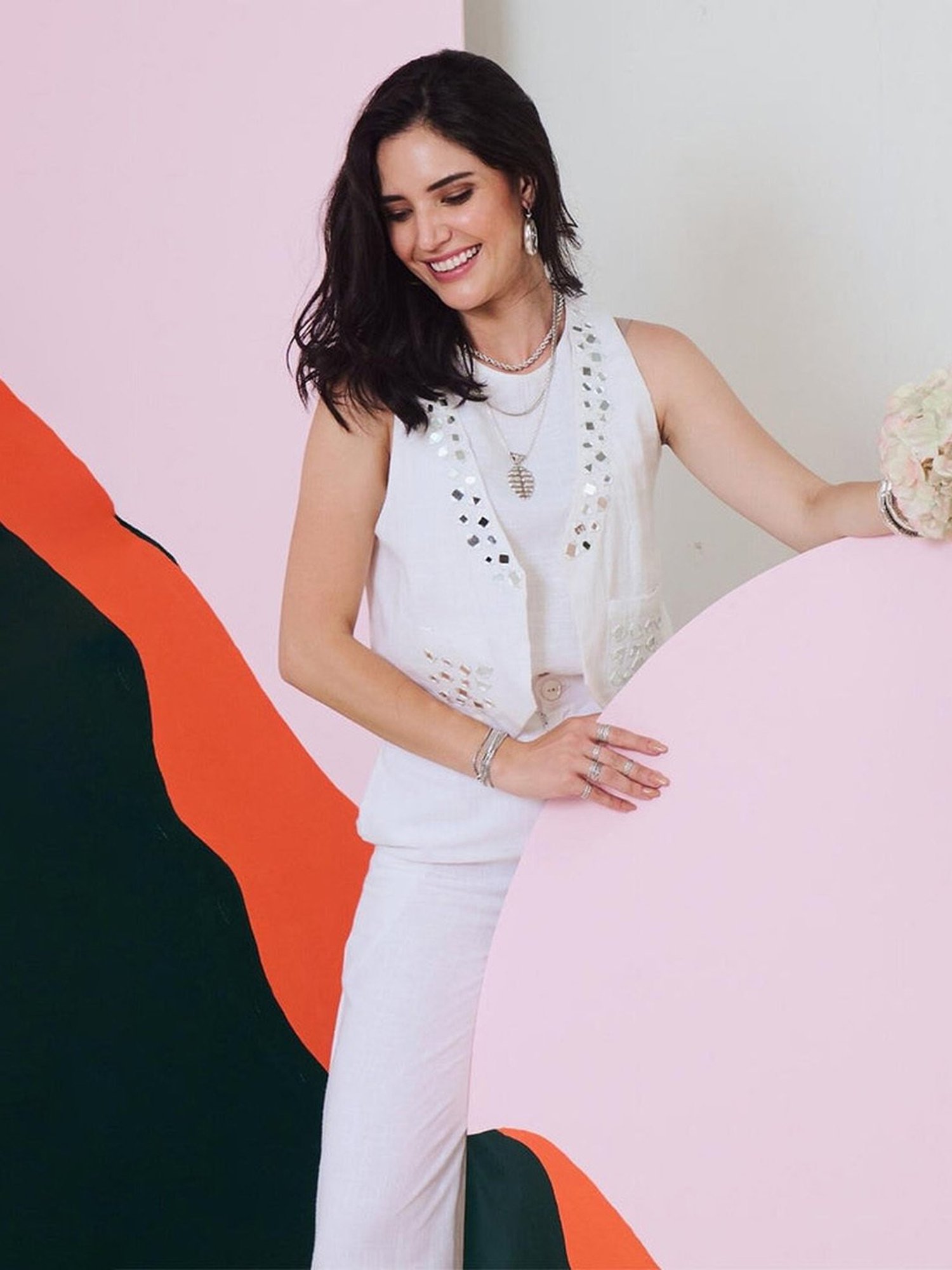 Gulaal White Aaina Mirror Embroidered Waist Coat