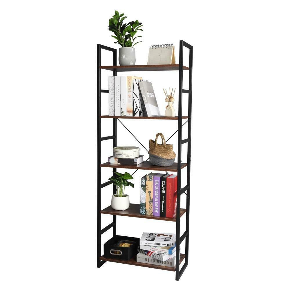 Vintage Free Standing Bookshelf 5-Tier Industrial Style Bookcase Storage Shelves