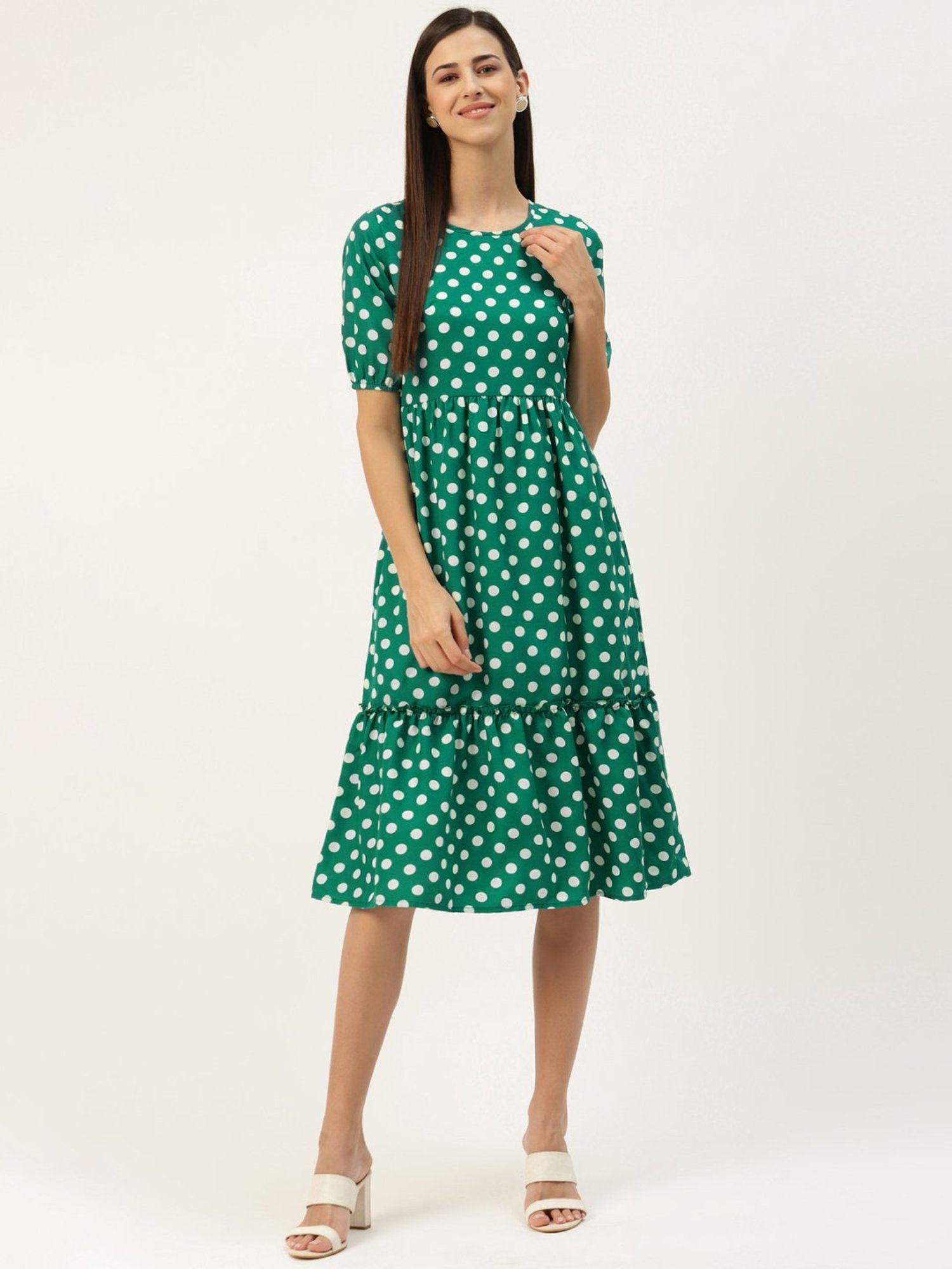 BRINNS Green Printed Midi A Line Dress
