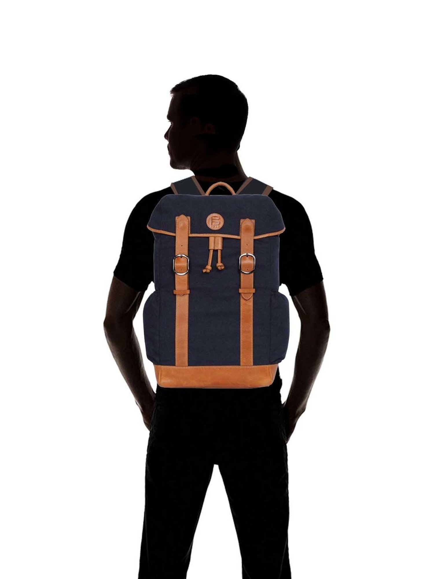 Bagatt Solofra Navy & Tan Leather Medium Laptop Backpack