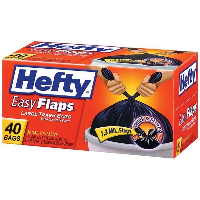 Hefty Easy Flaps Trash Bags 30gal Black 40/Box E27744