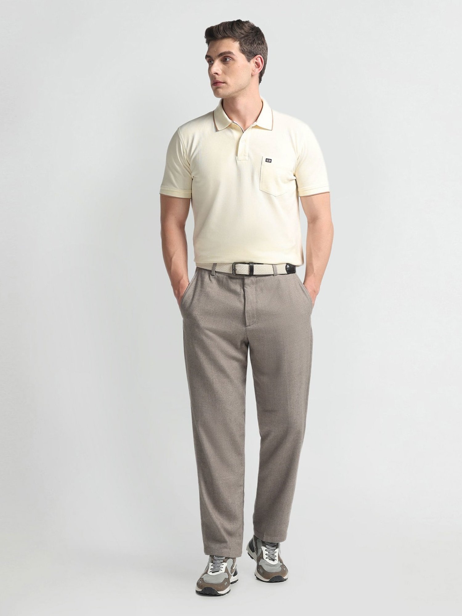 Arrow Sports Off White Cotton Regular Fit Polo T-Shirt