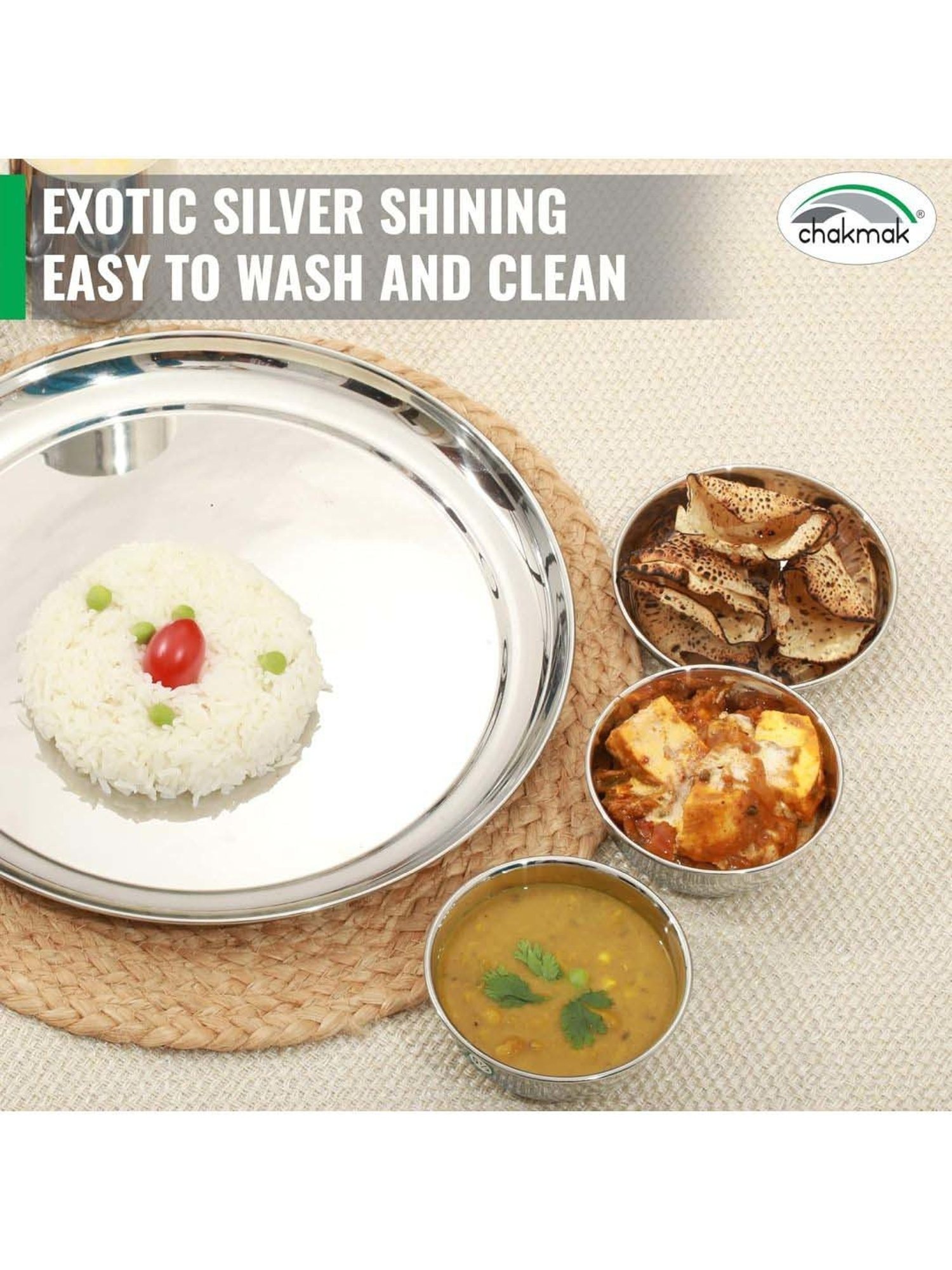 Chakmak Silver Stainless Steel 36 Pcs Dinner Set