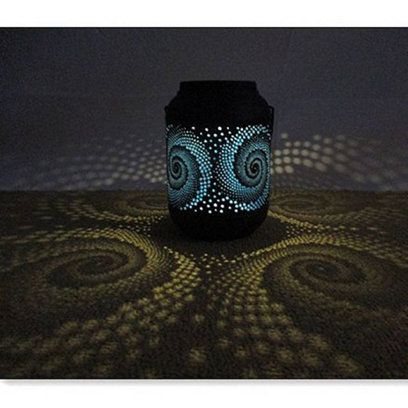 5.91" Metal Solar LED Outdoor Lantern with Spiral Design Black/Blue - Hi-Line Gift