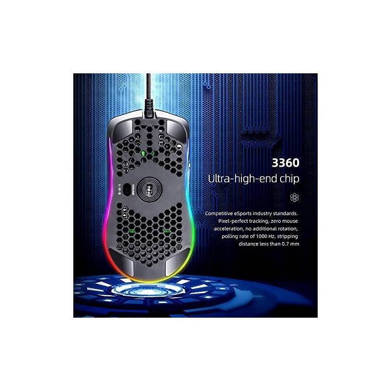 Gaming Mouse, Honeycomb Design RGB Backlit Support Custom Buttons Maximum Support 12000DPI (Black)