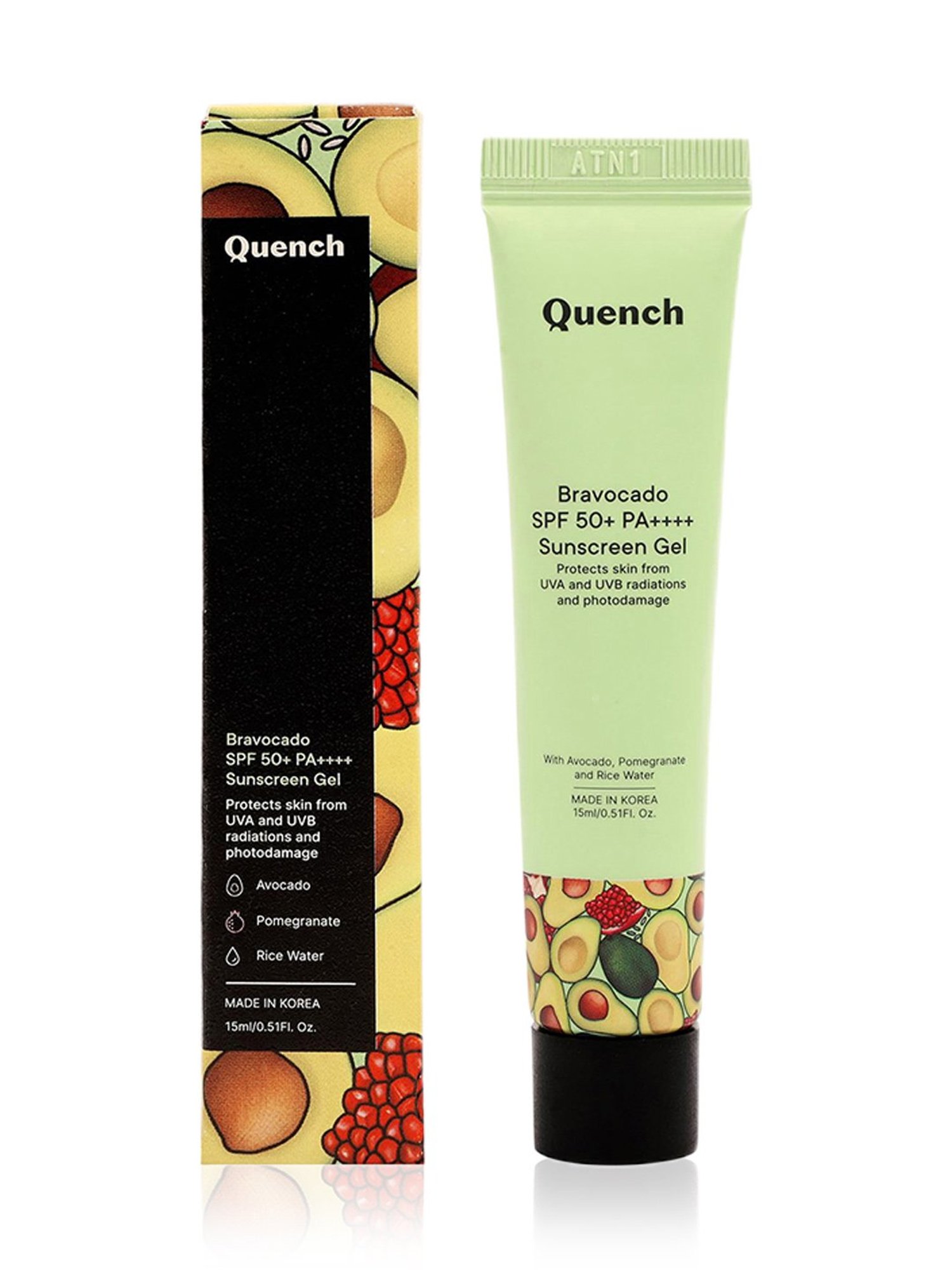 Quench Botanics Bravocado SPF 50+ PA++++ Sunscreen Gel - 15 ml