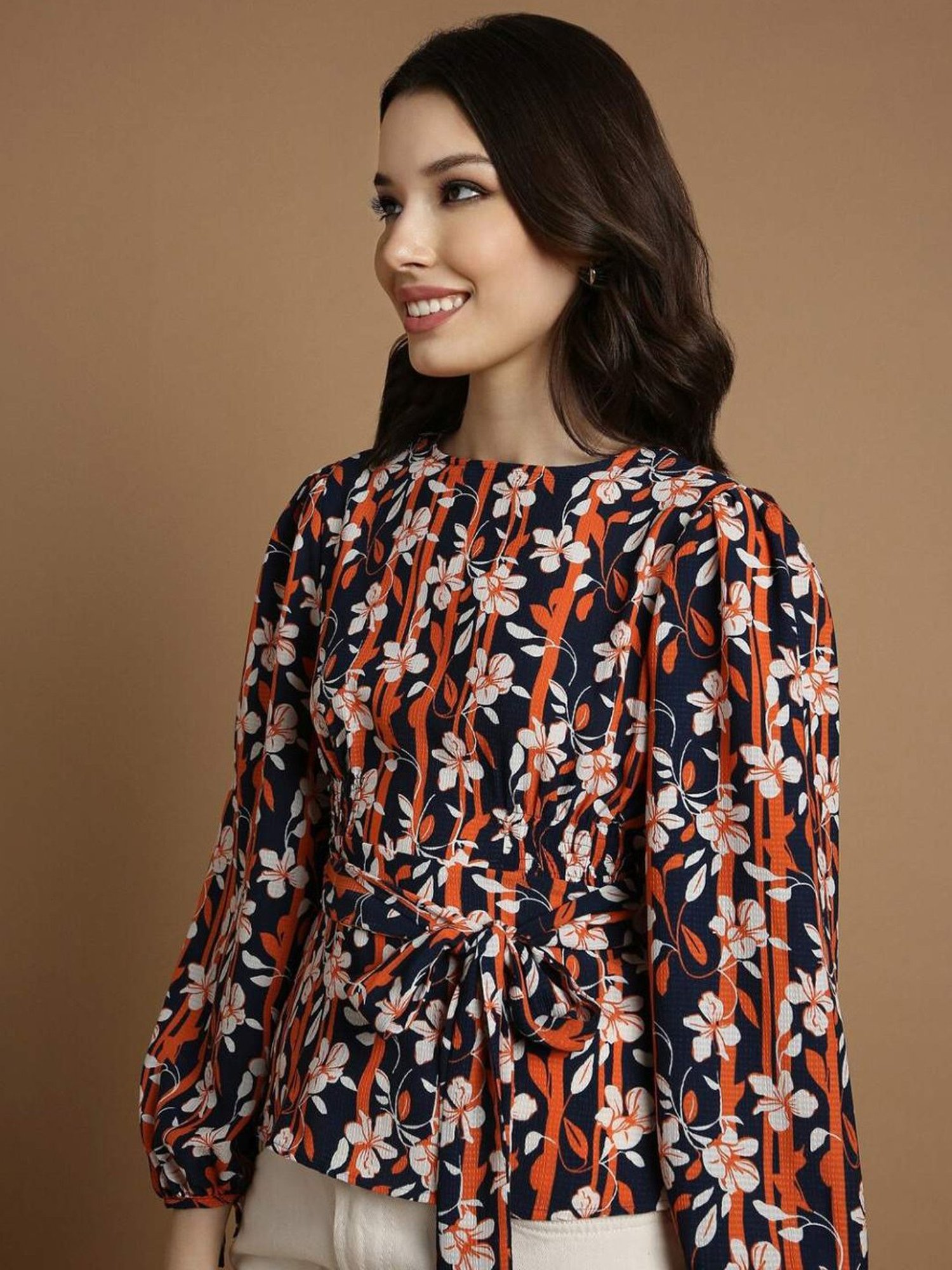 Allen Solly Navy & Rust Printed Top