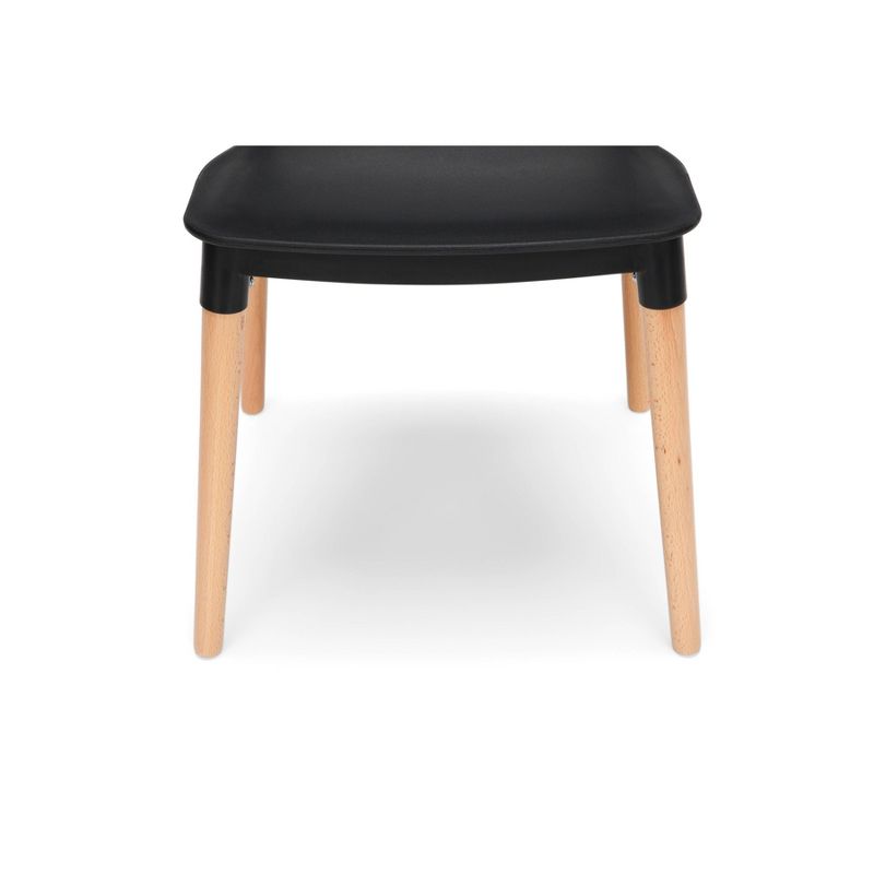 Set of 4 18" Mid-Century Modern Plastic Molded Dining Chairs with Solid Natural Wood Legs Black - OFM