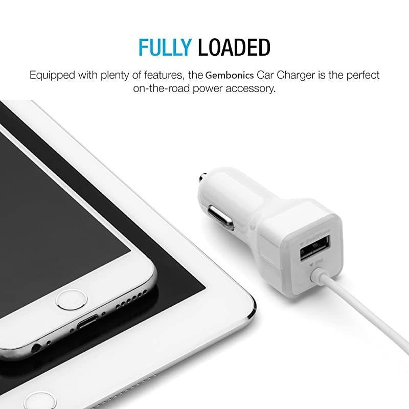 Certified iPhone Lightning Car Charger for iPhone 11 X XR XS 8 8 Plus 7 7 Plus 6S 6S Plus 6 Plus SE 5S iPad Pro Air 2 Mini 4 with Extra USB Port White