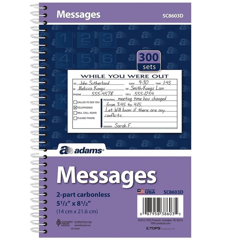 Adams Phone Message Pad, 5.5 x 8.5, Ruled SC8603D