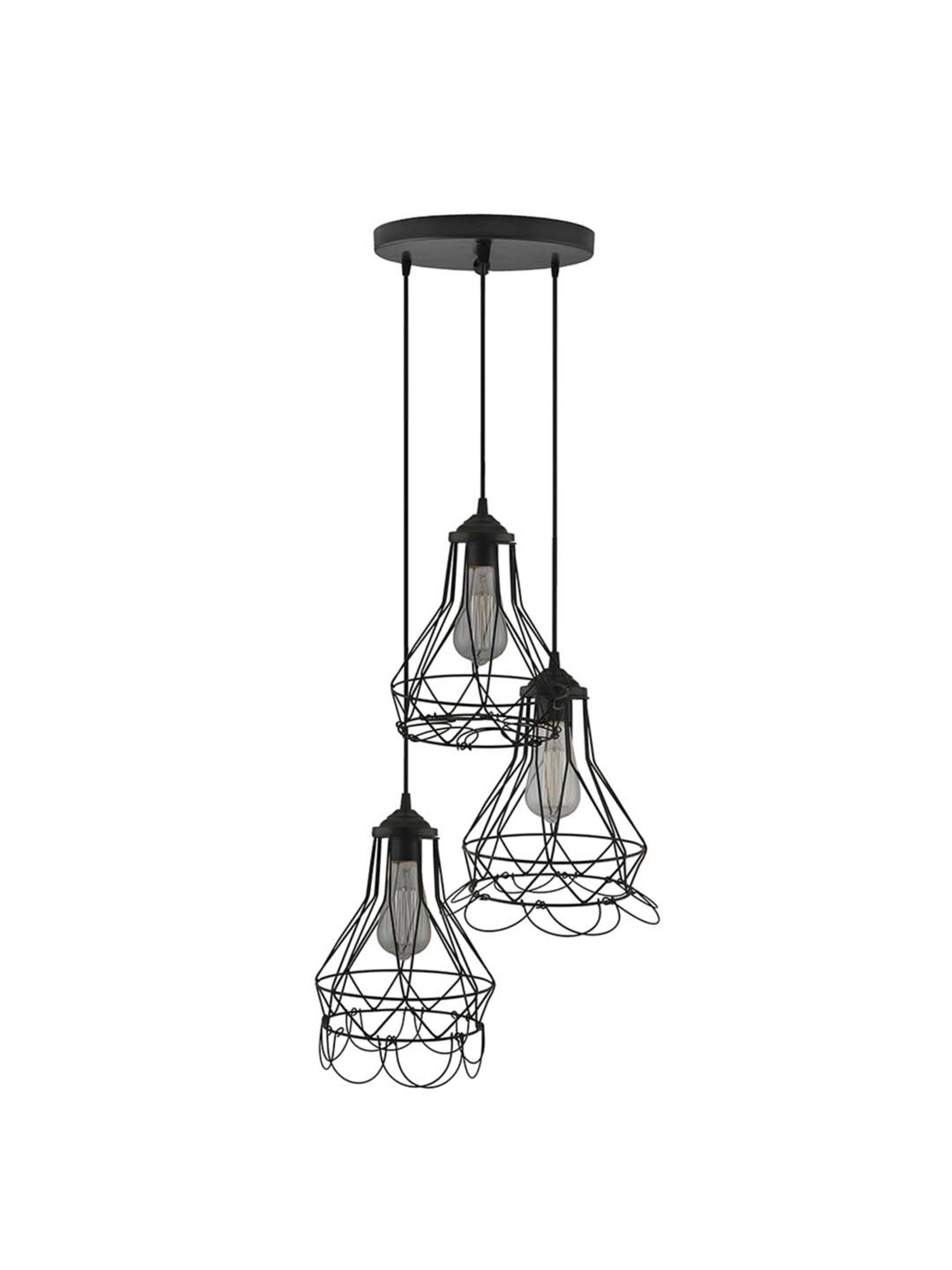 Homesake 3-Lights Round Cluster Black Metal Diamond Pendant Light - Set of 1 (Bulb not included)