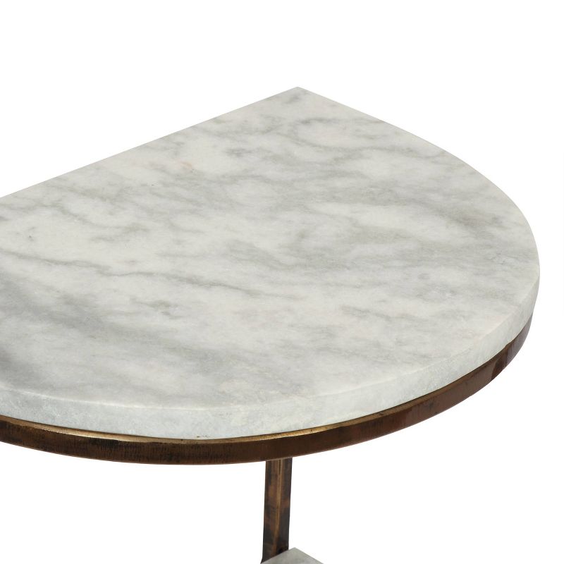 33.5" Bainville Modern Glam Handcrafted Marble Half Round Etagere Bookcase Natural White/Antique Brass - Christopher Knight Home