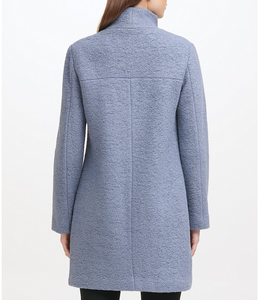 Kenneth Cole New York Asymmetrical Pressed Boucle Wool Wide Lapel Collar Coat