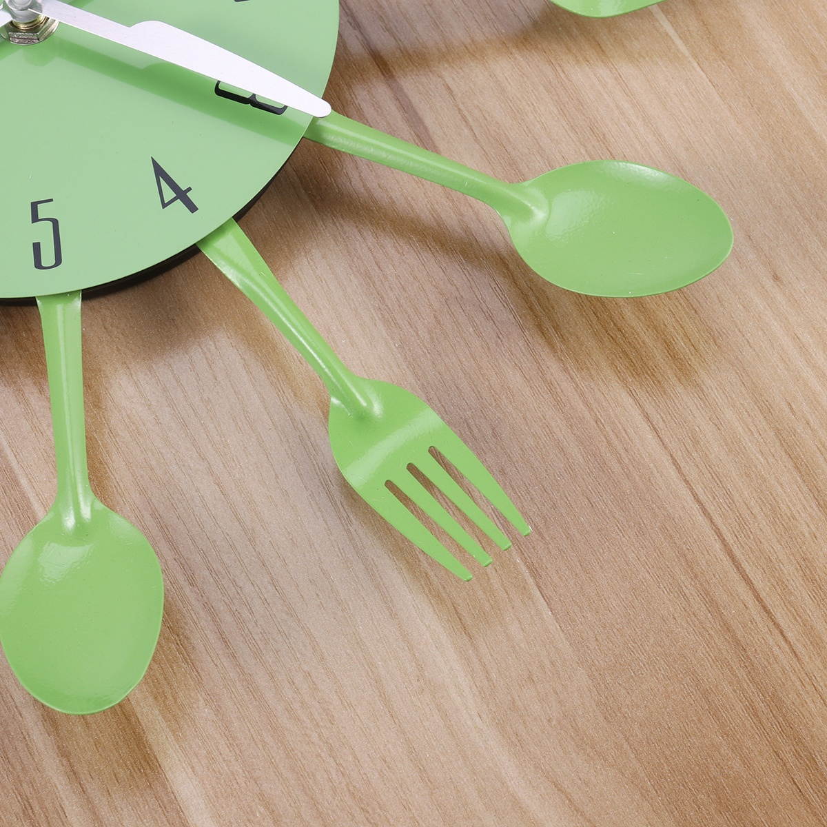 Creative Wall Clock Timelike Modern Cutlery Kitchen Spoon Fork Wall Clock Mirror Wall Decal for Home Decoration(Green)