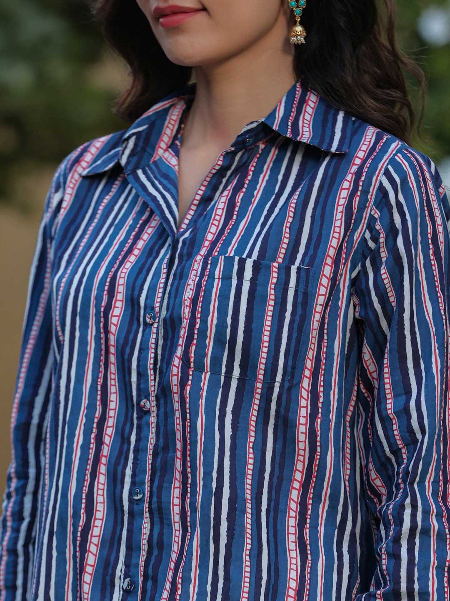 Rain and Rainbow Blue Cotton Striped Shirt