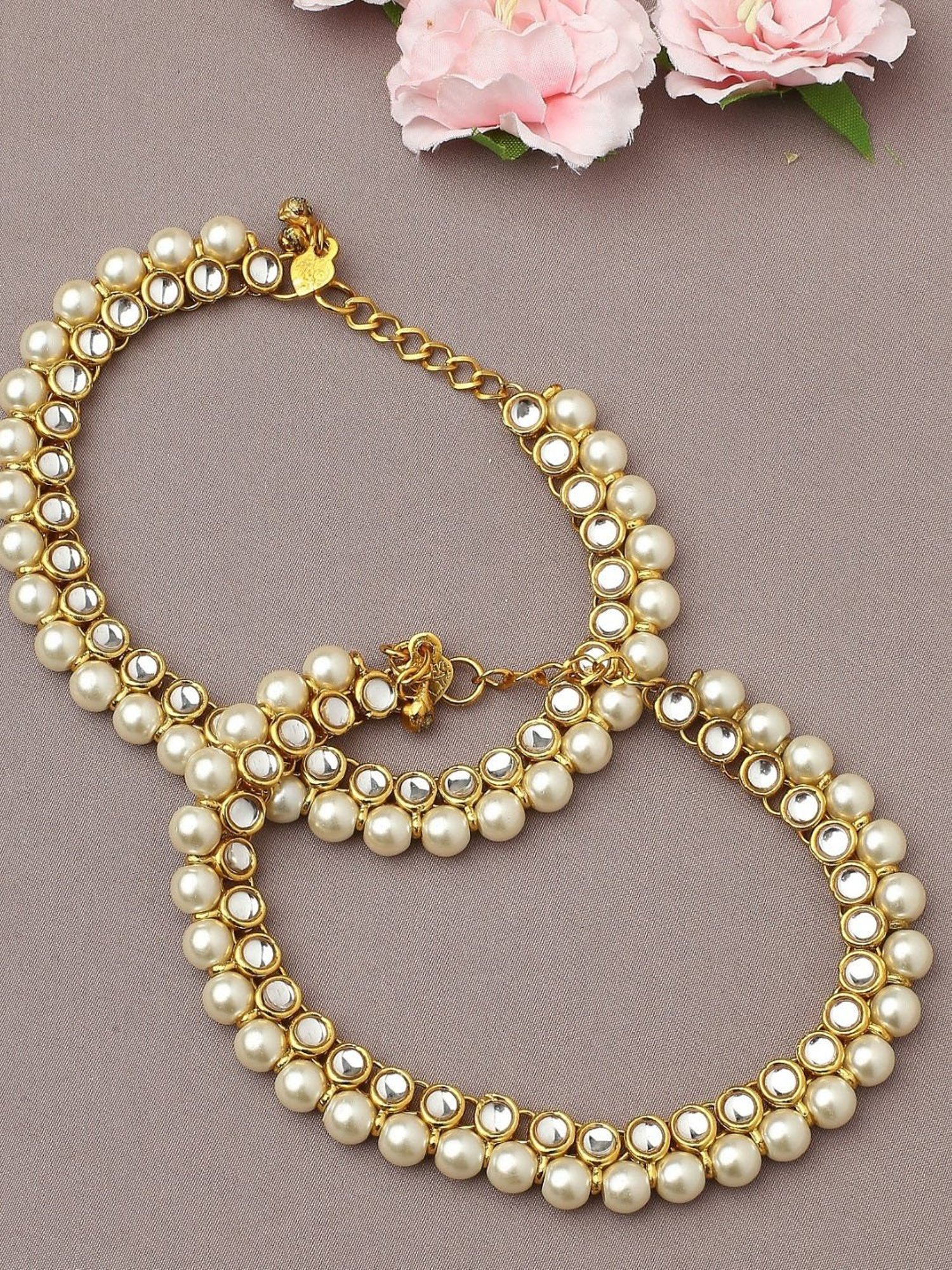Oomph Gold Tone Kundan Ethnic Anklets - Pair of 1