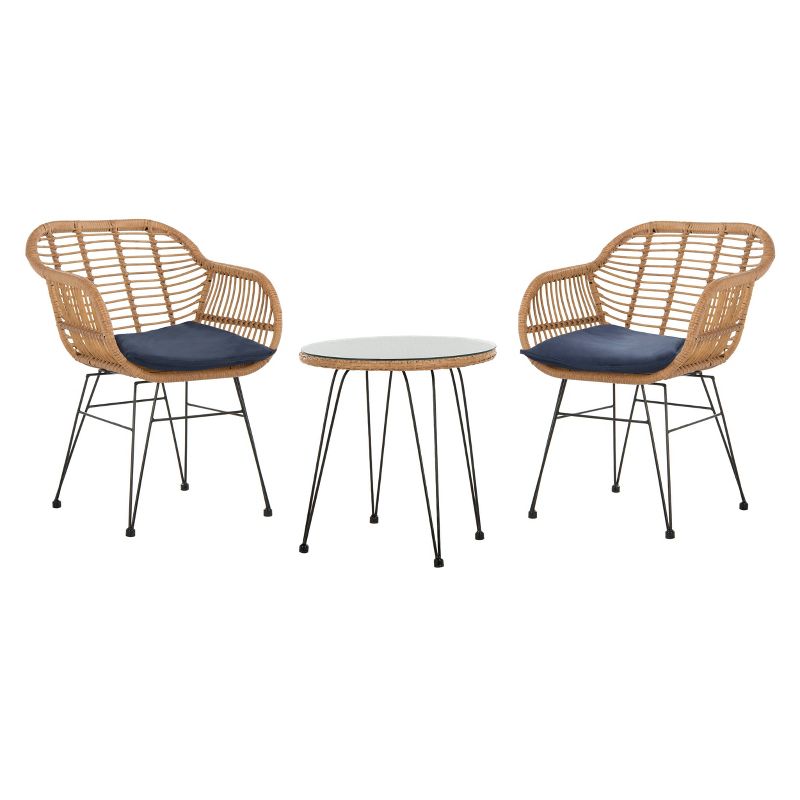 Alton 3 Piece Lounge Set - Natural/Navy - Safavieh