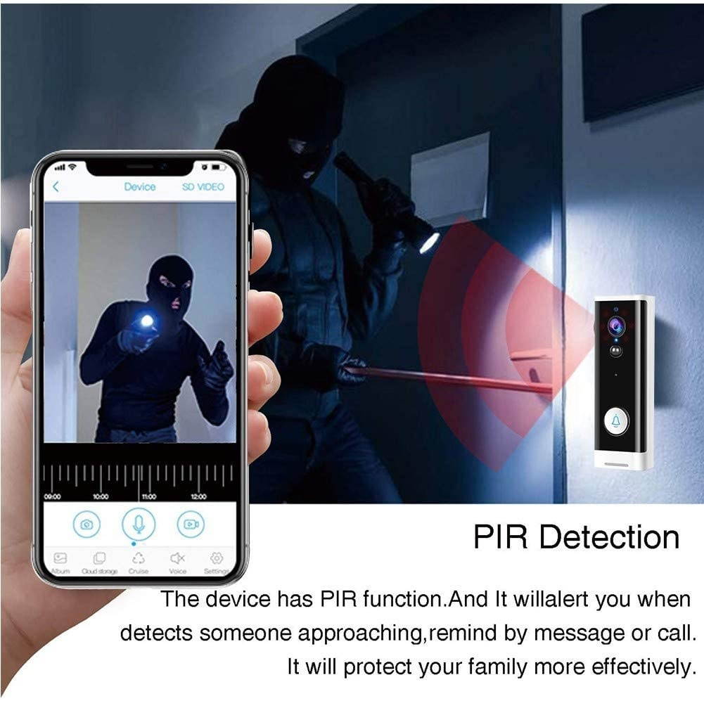 1080 Hd WiFi Video Doorbell Pro with Indoor Chime, Wireless Security Doorbell Alexa, PIR Motion Detection, Wide Angle, Night Vision, Real-Time Notification, Two-Way Talk,White,EU Voltage B