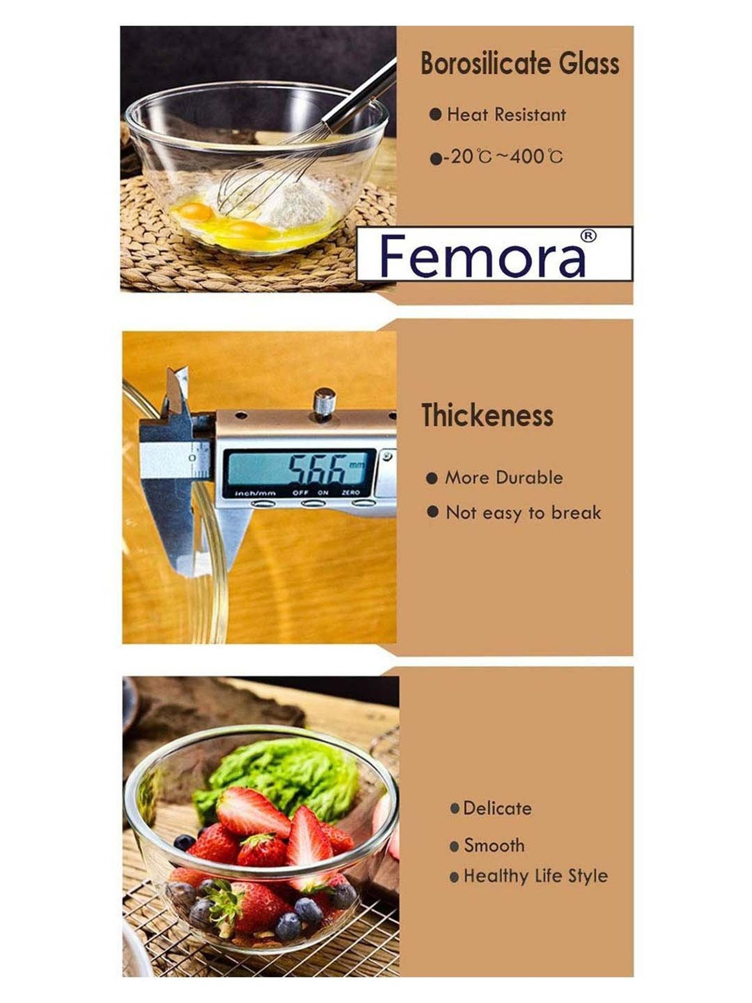 Femora Borosilicate Glass Microwave Safe Mixing Bowl (2650 ml) - Set of 1